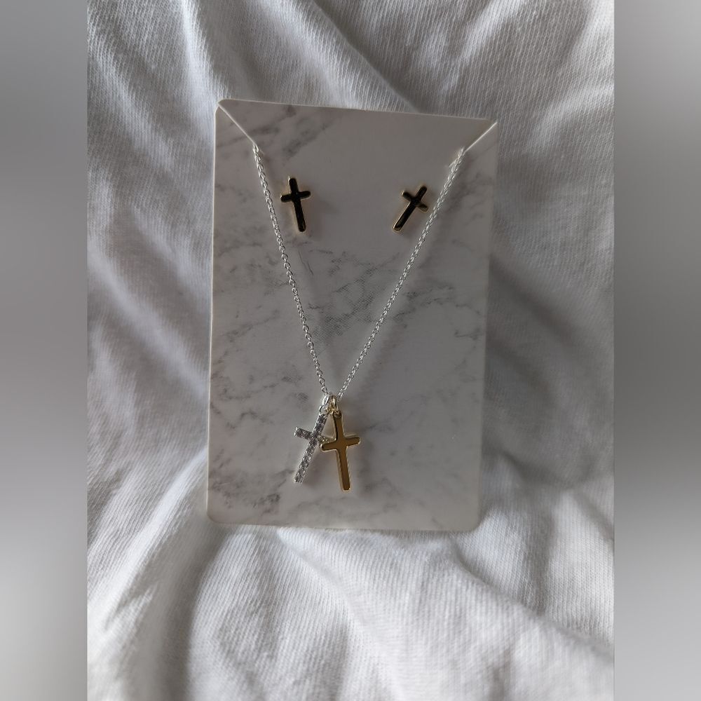 14kt Gold Flash Plated & Fine Silver Plated Cubic Zirconia set